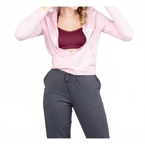 NEW BODY WRAPPERS long sleeve cropped criss cross hoodie in pink